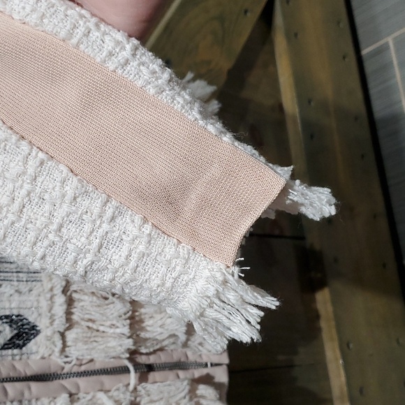 REBECCA TAYLOR PINK TWEED BLAZER WOOL LEATHER BLEND  FRINGE POWDER PINK - Picture 4 of 9